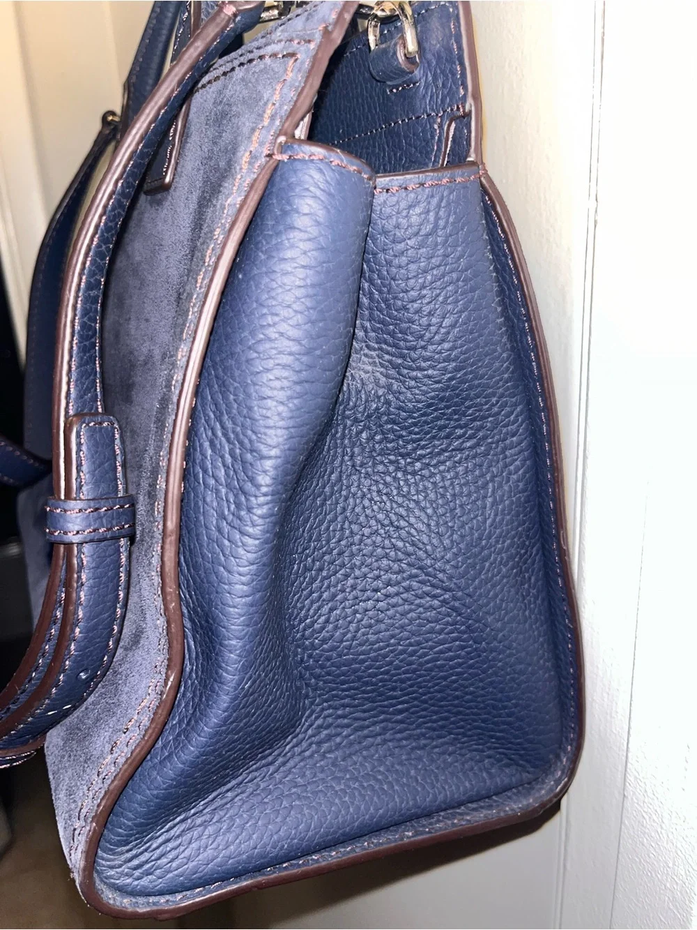 kate spade navy suede satchel with top handles